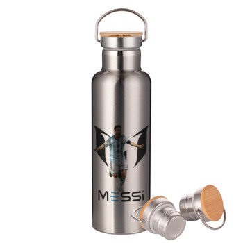 Leo Messi, Stainless steel Silver with wooden lid (bamboo), double wall, 750ml
