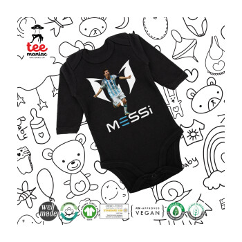 Lionel Messi, Μακρυμάνικο βρεφικό φορμάκι, 0-18 μηνών, ΜΑΥΡΟ, 100% Organic Cotton