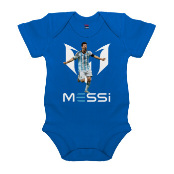 Λιονέλ Μέσι, Leo Messi, Βρεφικό φορμάκι μωρού, Μπλε Κοβαλτίου, 100% Organic Cotton, κοντομάνικο
