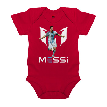 Λιονέλ Μέσι, Leo Messi, Βρεφικό φορμάκι μωρού, ΚΟΚΚΙΝΟ, 100% Organic Cotton, κοντομάνικο