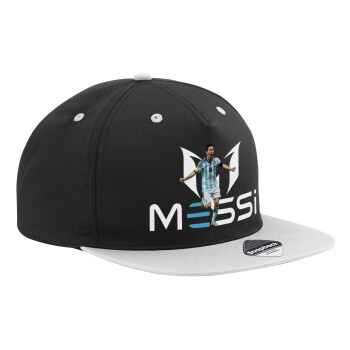 Lionel Messi, Adult Flat Snapback Hat Black/Grey, (100% COTTON TWILL, ADULT, UNISEX, ONE SIZE)