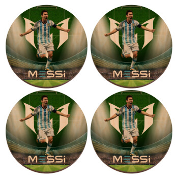 Leo Messi, ΣΕΤ x4 Σουβέρ ξύλινα στρογγυλά plywood (9cm)