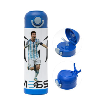 Λιονέλ Μέσι, Leo Messi, Παιδικό παγούρι θερμό, ανοξείδωτο, με καλαμάκι ασφαλείας, ΜΠΛΕ (500ml)