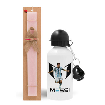 Lionel Messi, Easter Set, metallic aluminum bottle (500ml) & aromatic flat Easter candle (30cm) (PINK)