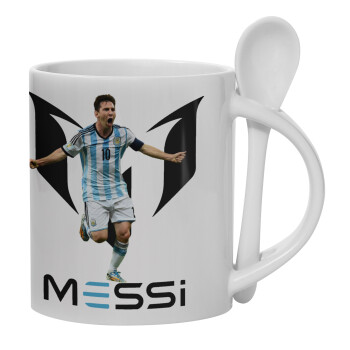 Leo Messi, Ceramic coffee mug with Spoon, 330ml (1pcs)