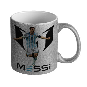 Lionel Messi, Κούπα Ασημένια Glitter που γυαλίζει, κεραμική, 330ml
