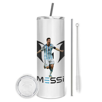 Λιονέλ Μέσι, Leo Messi, Tumbler ποτήρι θερμό από ανοξείδωτο ατσάλι 600ml, με μεταλλικό καλαμάκι & βούρτσα καθαρισμού