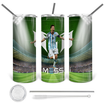 Leo Messi, 360 Eco friendly ποτήρι θερμό (tumbler) από ανοξείδωτο ατσάλι 600ml, με μεταλλικό καλαμάκι & βούρτσα καθαρισμού