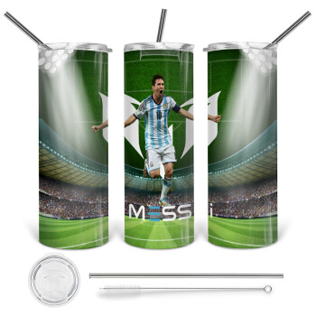 Lionel Messi, Tumbler stainless steel 600ml, with metal straw & cleaning brush