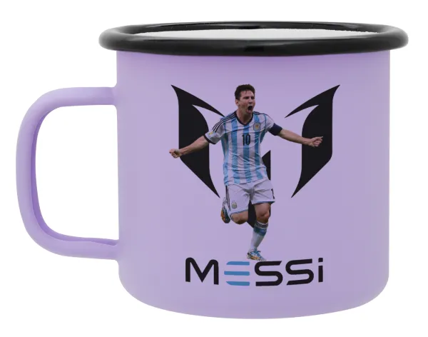 Lionel Messi — Metal enamel mug, matte light pastel purple, 360ml