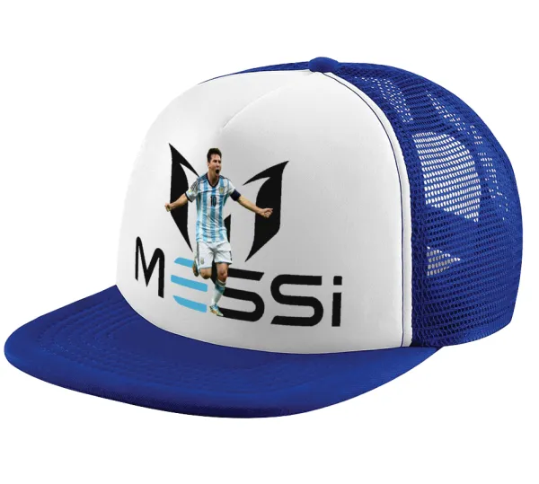 Lionel Messi — Adult Soft Trucker Hat with Blue/White Mesh (POLYESTER, ADULT, UNISEX, ONE SIZE)