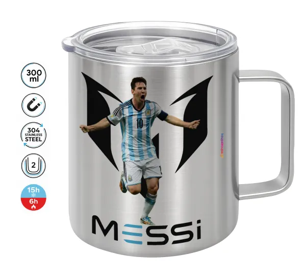 Lionel Messi — Double-walled stainless steel mug 300ml with temperature-retaining lid