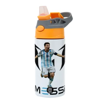 Lionel Messi, Children's hot water bottle, stainless steel, with safety straw, Orange/Grey (360ml) BPA-FREE