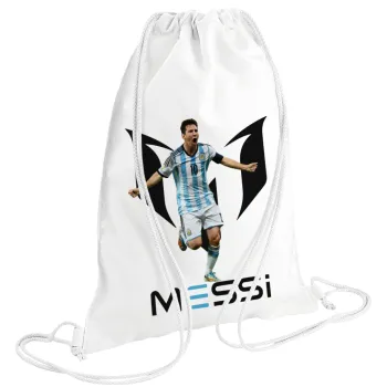 Λιονέλ Μέσι, Leo Messi, Τσάντα πλάτης πουγκί GYMBAG λευκή (28x40cm)