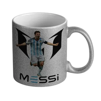 Λιονέλ Μέσι, Leo Messi, Κούπα Ασημένια Glitter που γυαλίζει, κεραμική, 330ml