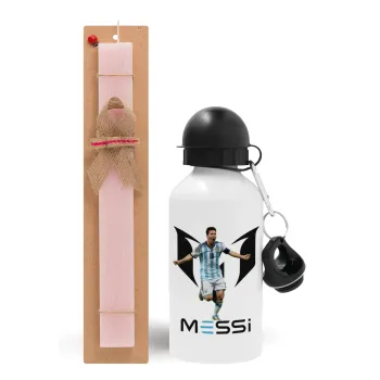 Lionel Messi, Easter Set, metallic aluminum bottle (500ml) & aromatic flat Easter candle (30cm) (PINK)