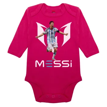 Λιονέλ Μέσι, Leo Messi, Μακρυμάνικο βρεφικό φορμάκι, 0-18 μηνών, ΡΟΖ, 100% Organic Cotton