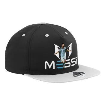 Lionel Messi, Adult Flat Snapback Hat Black/Grey, (100% COTTON TWILL, ADULT, UNISEX, ONE SIZE)