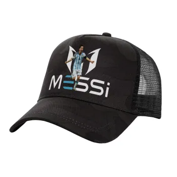 Lionel Messi, Adult Structured Trucker Hat, with Mesh, Dark Army (100% COTTON, ADULT, UNISEX, ONE SIZE)