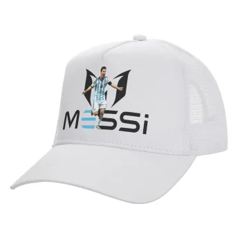 Lionel Messi, Structured Trucker Adult Hat, with Mesh, WHITE (100% COTTON, ADULT, UNISEX, ONE SIZE)