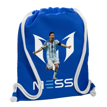 Lionel Messi, Backpack pouch GYMBAG Blue, with pocket (40x48cm) & thick cords