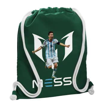 Lionel Messi, Backpack pouch GYMBAG BOTTLE GREEN, with pocket (40x48cm) & thick white cords