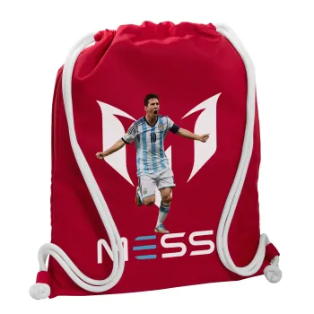 Lionel Messi, Backpack pouch GYMBAG Red, with pocket (40x48cm) & thick cords