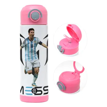 Lionel Messi, Children's hot water bottle, stainless steel, with safety straw, PINK (500ml)