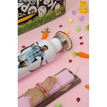 Λιονέλ Μέσι, Leo Messi, Πασχαλινή Λαμπάδα με παγούρι μεταλλικό (620ml, stainless steel) & κερί αρωματικό πλακέ (30cm) (ΡΟΖ)