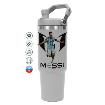 Λιονέλ Μέσι, Leo Messi, ΓΚΡΙ χρώματος Θερμός Ανοξείδωτο 890ml (30oz) με χερούλι