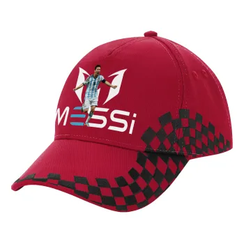 Λιονέλ Μέσι, Leo Messi, Καπέλο Ενηλίκων Ultimate ΚΟΚΚΙΝΟ/ΜΑΥΡΟ RACING με Σκρατς, (100% ΒΑΜΒΑΚΕΡΟ DRILL, ΕΝΗΛΙΚΩΝ, UNISEX, ONE SIZE)