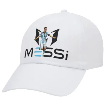 Lionel Messi, Adult Baseball Cap White 5-panel (POLYESTER, ADULT, UNISEX, ONE SIZE)