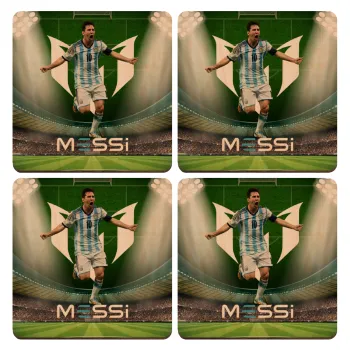 Λιονέλ Μέσι, Leo Messi, ΣΕΤ x4 Σουβέρ ξύλινα τετράγωνα plywood (9cm)