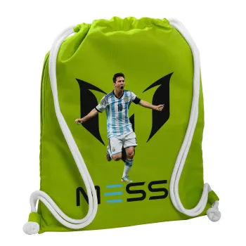 Lionel Messi, Backpack bag GYMBAG LIME GREEN, with pocket (40x48cm) & thick cords