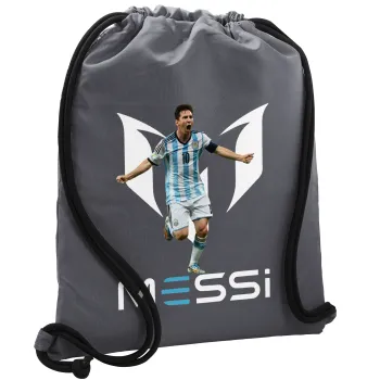 Lionel Messi, Backpack pouch GYMBAG GREY, with pocket (40x48cm) & thick cords