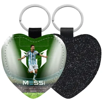 Lionel Messi, Μπρελόκ PU δερμάτινο glitter καρδιά ΜΑΥΡΟ