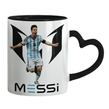 Lionel Messi, Mug heart black handle, ceramic, 330ml