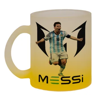 Λιονέλ Μέσι, Leo Messi, Κούπα γυάλινη δίχρωμη με βάση το κίτρινο ματ, 330ml