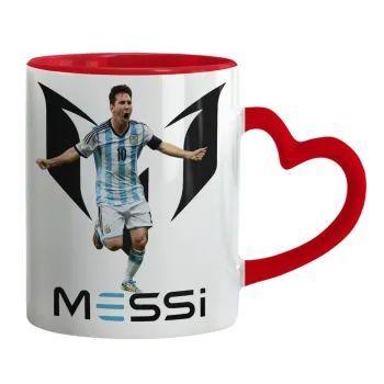 Lionel Messi, Mug heart red handle, ceramic, 330ml