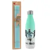 Easter Set, Metallic green/white thermos (Stainless steel), double-walled, 500ml & scented flat Easter candle (30cm) (TURQUOISE)