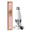 Easter Set, metallic stainless steel water bottle (750ml) & scented flat Easter candle (30cm) (PINK)