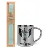 Easter Set, metallic thermal cup (300ml) & aromatic flat Easter candle (30cm) (TURQUOISE)