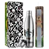 Easter Set, metallic stainless thermos flask (500ml) & scented flat Easter candle (30cm) (GRAY)