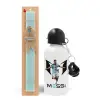 Easter Set, metallic aluminum water bottle (500ml) & scented flat candle (30cm) (TURQUOISE)