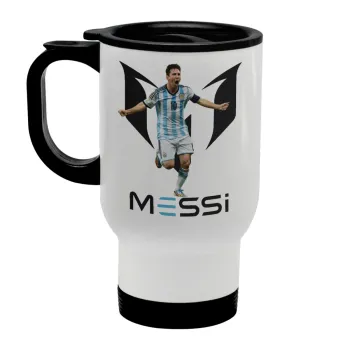 Lionel Messi, Stainless steel travel mug with lid, double wall white 450ml