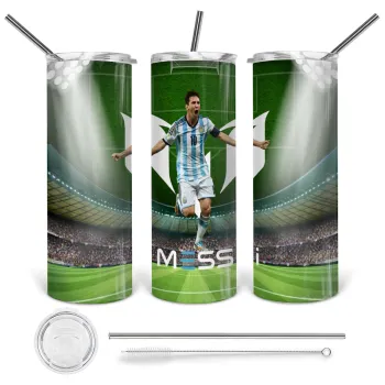 Lionel Messi, Tumbler stainless steel 600ml, with metal straw & cleaning brush