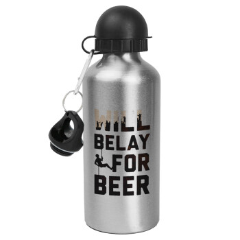 Will Belay For Beer, Metallic water jug, Silver, aluminum 500ml