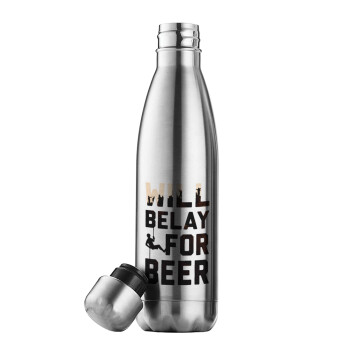 Will Belay For Beer, Μεταλλικό παγούρι θερμός Inox (Stainless steel), διπλού τοιχώματος, 500ml