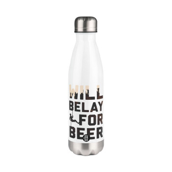 Will Belay For Beer, Μεταλλικό παγούρι θερμός Λευκό (Stainless steel), διπλού τοιχώματος, 500ml