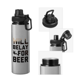 Will Belay For Beer, Metallic water bottle with safety cap, 850ml aluminum